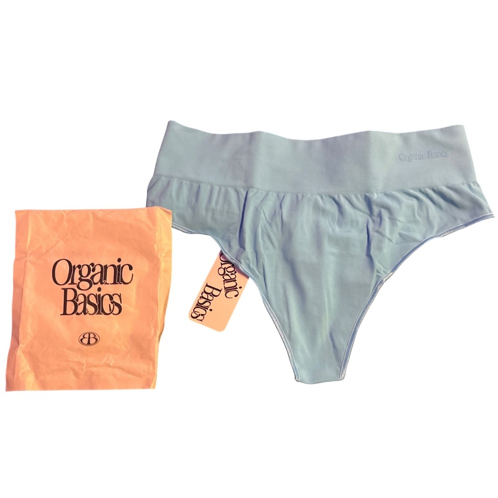 NEW Organic Basics Womens Sky Blue Smooth Thong Underwear, Size Medium